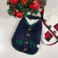 HKM-4003261 Festive Checkered Fleece Vest with Sherpa Lining for Small and Medium Dogs and Cats