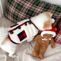 HKM-4003261 Festive Checkered Fleece Vest with Sherpa Lining for Small and Medium Dogs and Cats