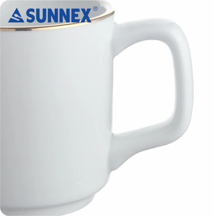 HKM-400339 Hand-Painted Gold Rim White Porcelain Mug - 8x8.5 cm for Catering and Daily Use