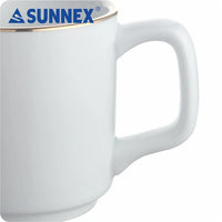 HKM-400339 Hand-Painted Gold Rim White Porcelain Mug - 8x8.5 cm for Catering and Daily Use