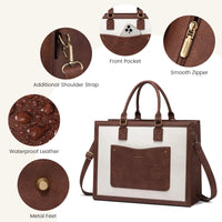 HKM-4003795 laptop tote bag details front pocket zipper shoulder strap water-resistant leather metal feet