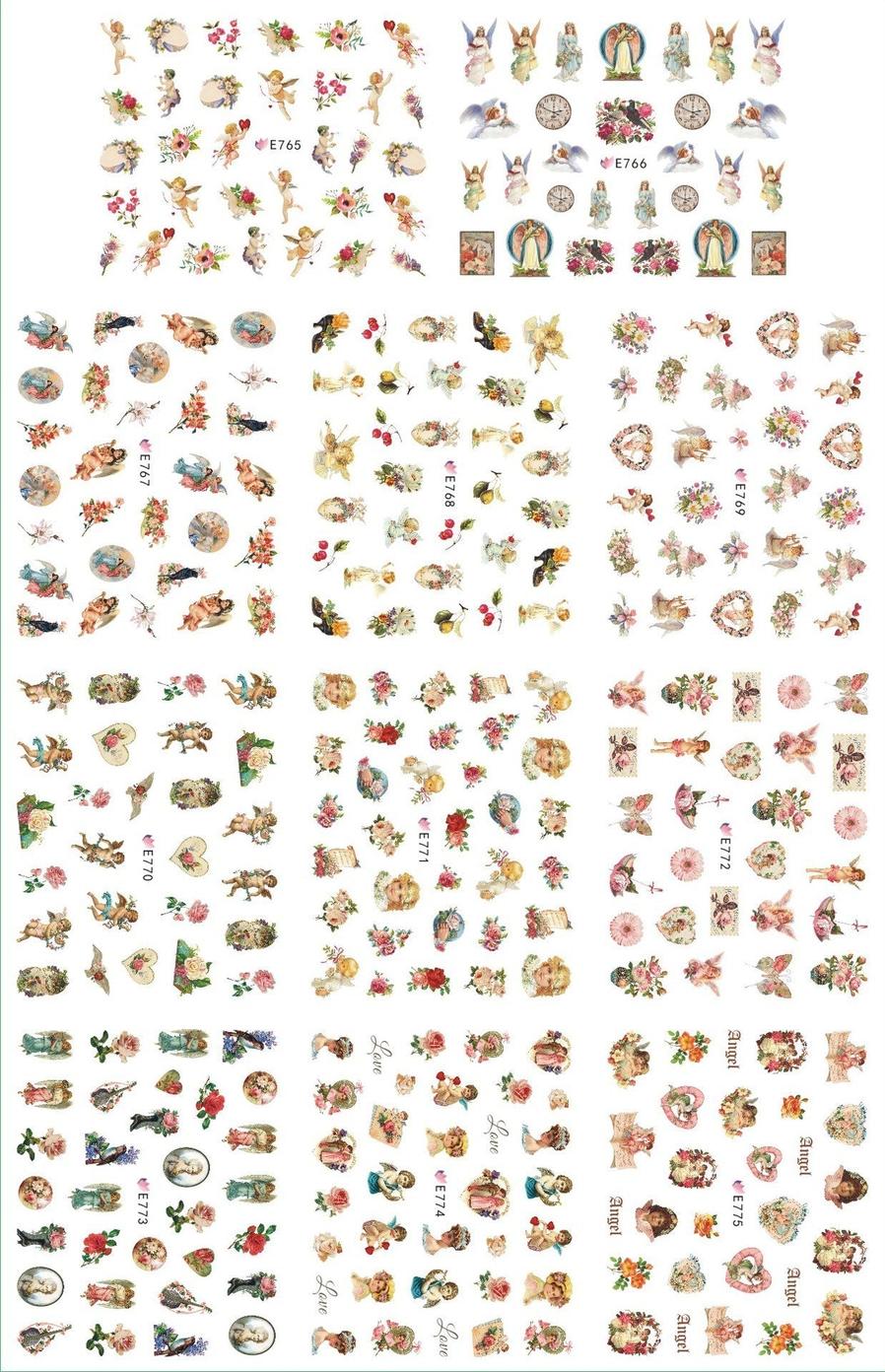 HKM-400403 3D Adhesive Nail Art Stickers - Heavenly Father & Baby Angel Design, Floral Motifs E765-775