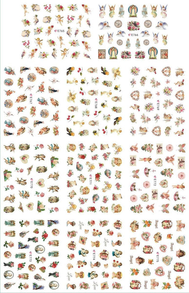 HKM-400403 3D Adhesive Nail Art Stickers - Heavenly Father & Baby Angel Design, Floral Motifs E765-775