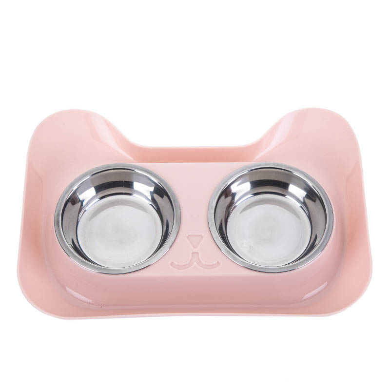 HKM-4004669 Stainless Steel Cat Water and Food Bowl with Tray ¨C Pink, Blue, Green Options