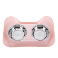HKM-4004669 Stainless Steel Cat Water and Food Bowl with Tray ¨C Pink, Blue, Green Options