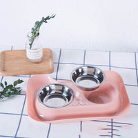 HKM-4004669 Stainless Steel Cat Water and Food Bowl with Tray ¨C Pink, Blue, Green Options