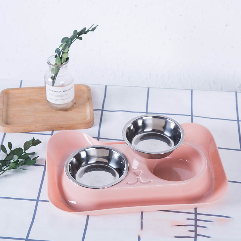 HKM-4004669 Stainless Steel Cat Water and Food Bowl with Tray ¨C Pink, Blue, Green Options
