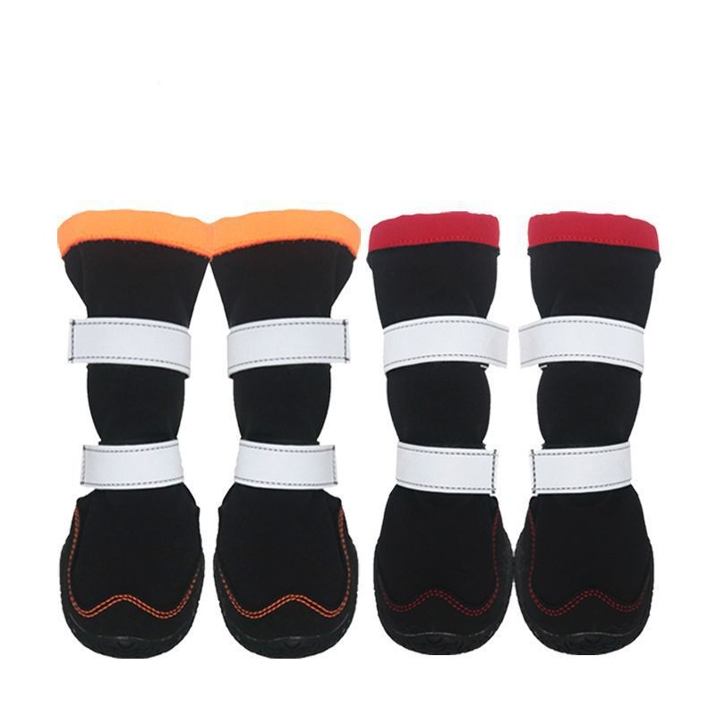 HKM-4005309 Warm Waterproof Plush Pet Shoes for Dogs - Non-Slip Casual Style in Red and Orange, Available in Sizes 1 to 8