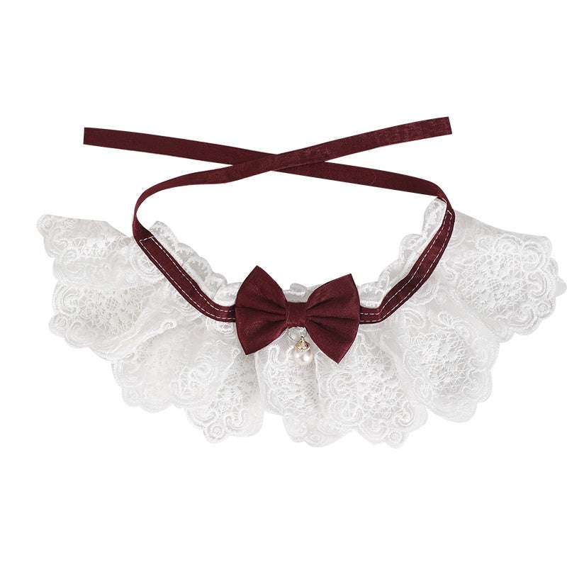 HKM-4006077 Lace Edge Pet Scarf Collar for Cats - Light Blue, Wine Red, Pink, Green, Four Seasons Universal Style
