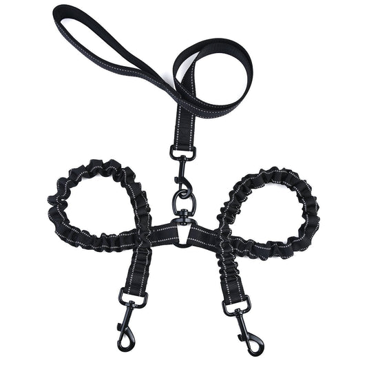 HKM-400723 Double-Ended Elastic Pet Leash for Two Dogs, Durable Imitation Nylon Design