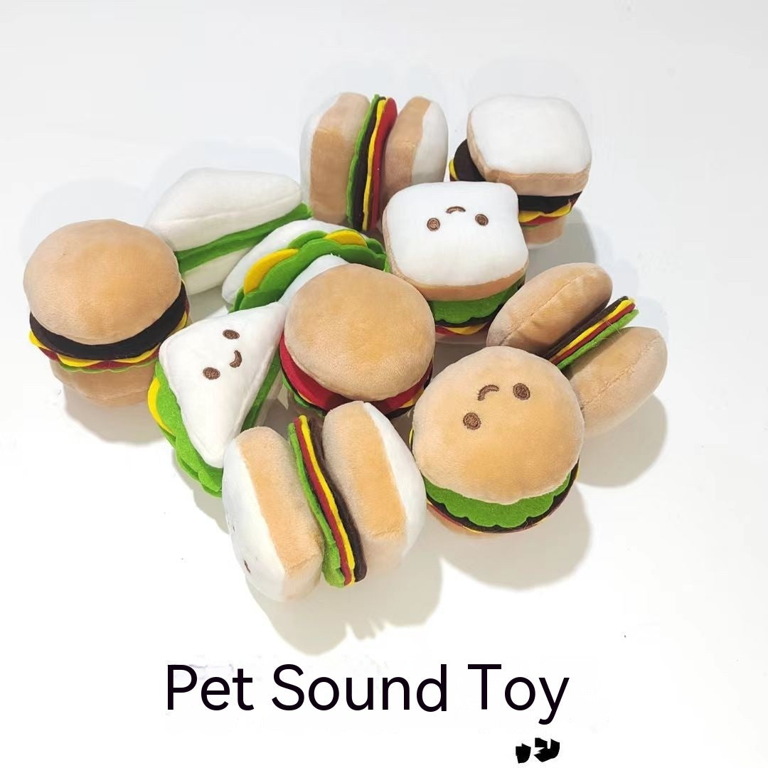 HKM-4008125 Decompression Plush Hamburger Pet Sound Toy - Fun Chewable Plushie for Dogs and Cats