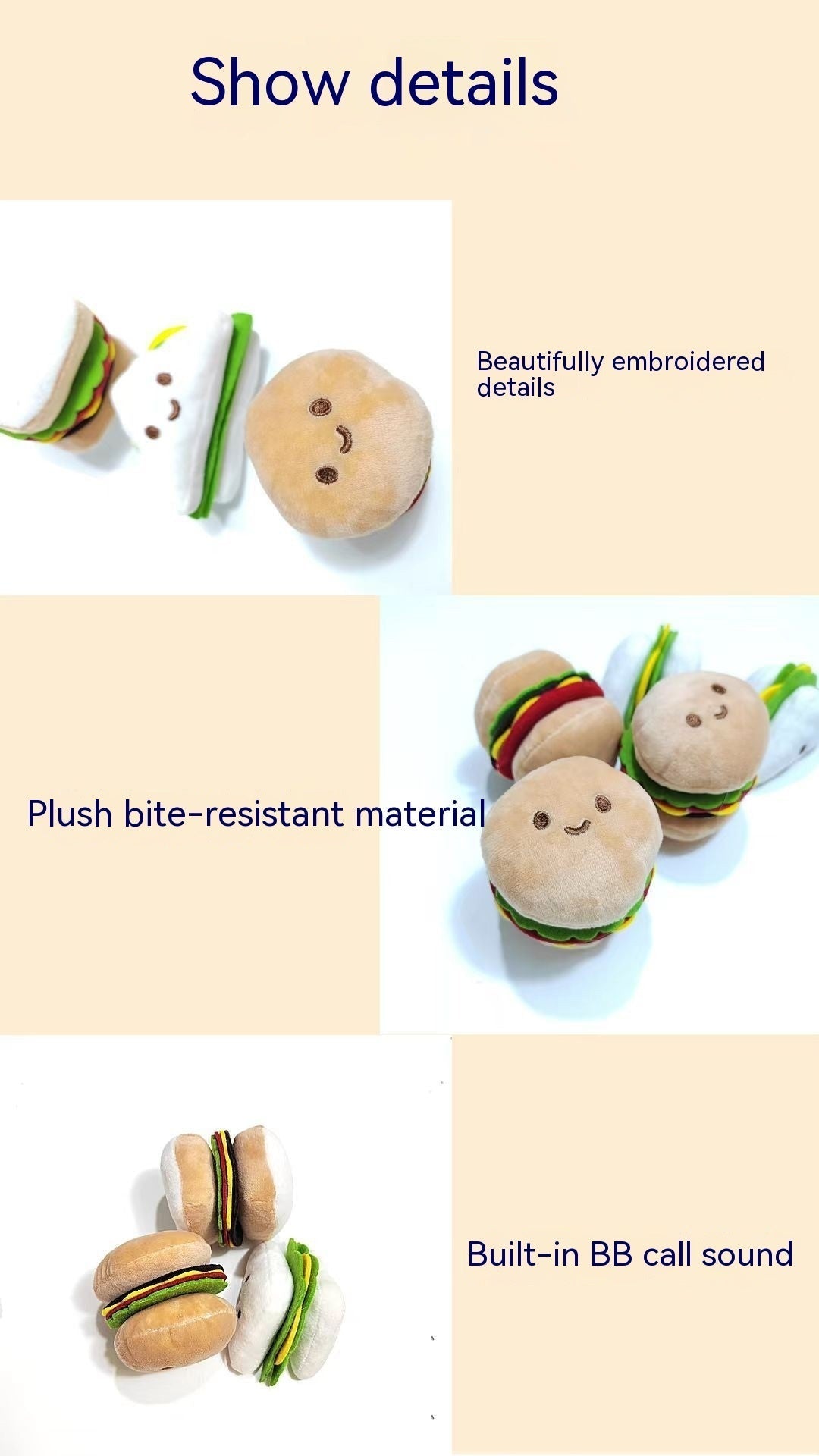 HKM-4008125 Decompression Plush Hamburger Pet Sound Toy - Fun Chewable Plushie for Dogs and Cats