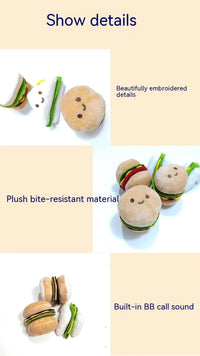 HKM-4008125 Decompression Plush Hamburger Pet Sound Toy - Fun Chewable Plushie for Dogs and Cats