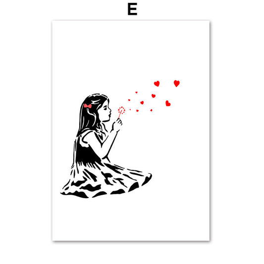 HKM-400851 Abstract Graffiti Girl Canvas Art for Modern Living Room Decoration