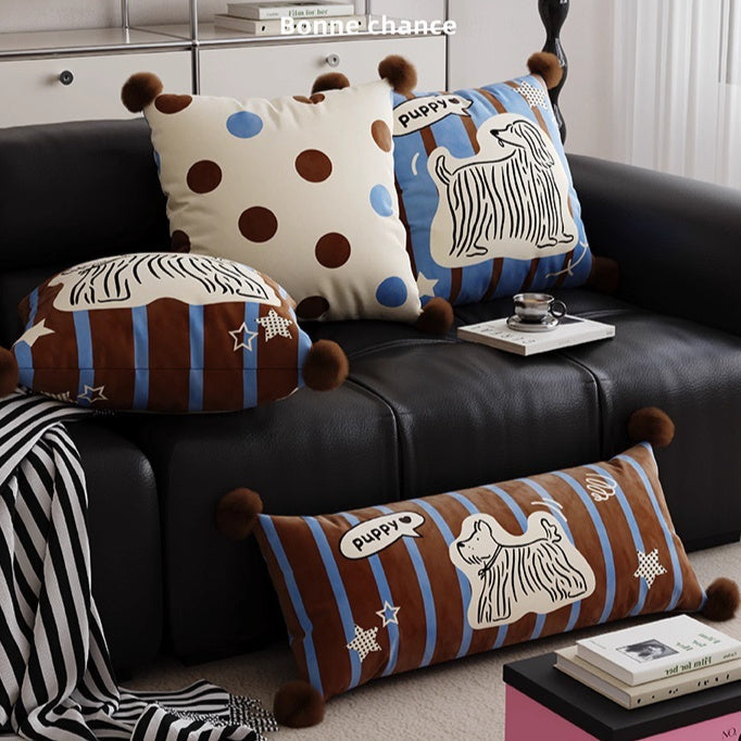 HKM-400915 Cartoon Animal Pattern Pillow - Blue, Brown, White - Available in Multiple Sizes