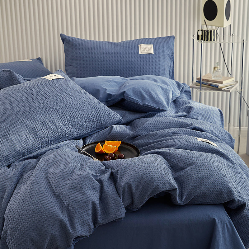 HKM-400915 White Waffle Cotton Bed Set - Four Piece Thermal Bedding Collection