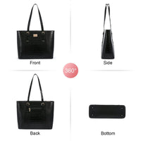 HKM-4009555 laptop tote bag shown from front side back and bottom with four metal base studs
