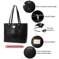 HKM-4009555 laptop tote bag details adjustable handle length smooth zipper keychain metal badge and wear-resistant finish