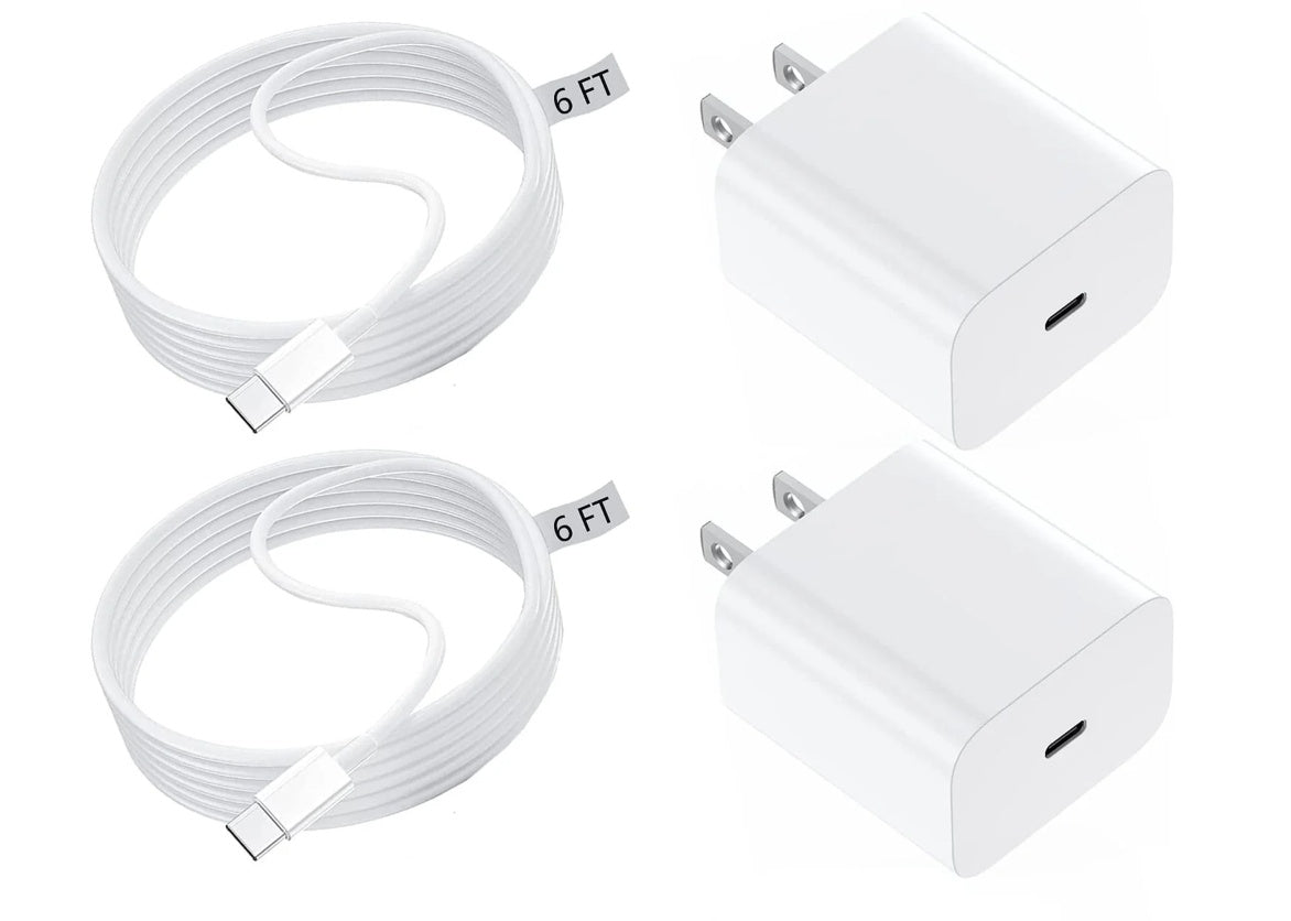 HKM-400979 Apple-Compatible Fast Charger Set with 6ft USB-C to Lightning Cable, Dual 20W Wall Adapter for Efficient Charging