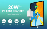 HKM-400979 Apple-Compatible Fast Charger Set with 6ft USB-C to Lightning Cable, Dual 20W Wall Adapter for Efficient Charging