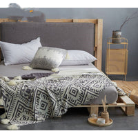 HKM-401235 Casual Cotton Tassel Knitted Towel Blanket - White 130x180cm