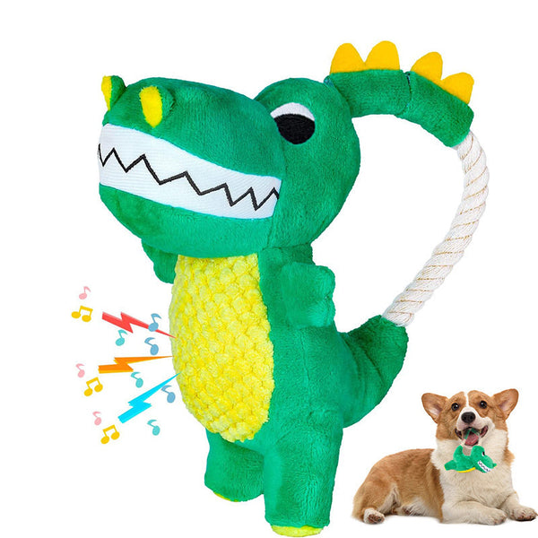 HKM-4013885 Durable Plush Dinosaur Chew Toy with Squeaker for Interactive Dog Play