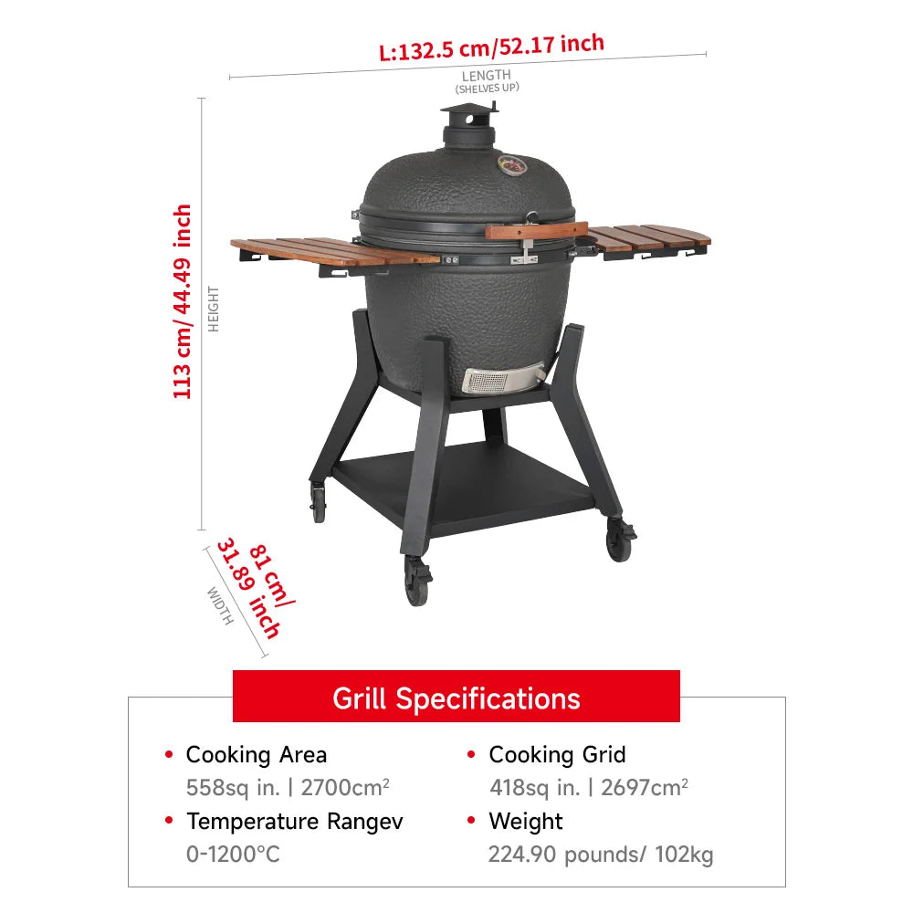 HKM-401427 Dark Grey XL Professional Charcoal Grill for Outdoor BBQ and Cooking