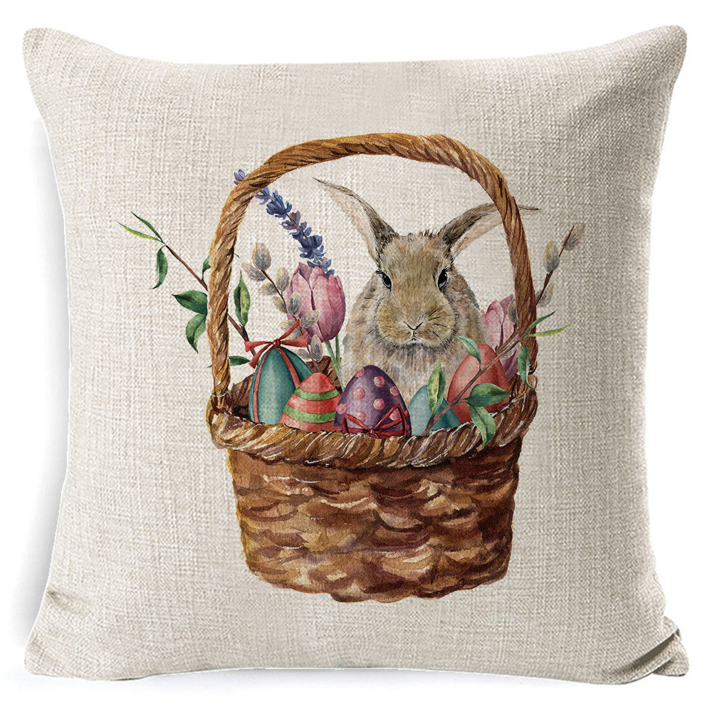 HKM-401619 Easter Bunny Plush Cushion with Linen Pillowcase