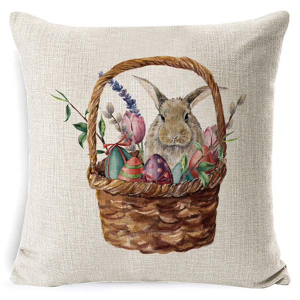 HKM-401619 Easter Bunny Plush Cushion with Linen Pillowcase