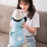 HKM-4016445 Cartoon Dinosaur Pet T-Shirt in Blue - Lightweight Jersey Fabric for Small Pets