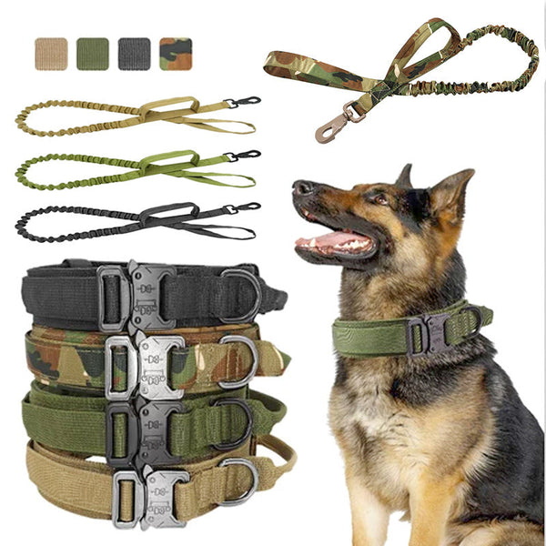 HKM-4017469 Adjustable Military Nylon Dog Collar and Leash Set - Durable Traction Belt for Active Dogs