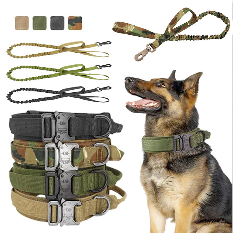 HKM-4017469 Adjustable Military Nylon Dog Collar and Leash Set - Durable Traction Belt for Active Dogs