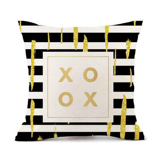 HKM-401747 Nordic Geometric Stripes Black and White Linen Pillow Cushion 45x45cm