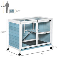 HKM-4017853 Blue Fir Wood Indoor Rabbit Hutch with Sleeping Area and Run Space