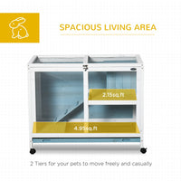 HKM-4017853 Blue Fir Wood Indoor Rabbit Hutch with Sleeping Area and Run Space
