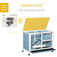 HKM-4017853 Blue Fir Wood Indoor Rabbit Hutch with Sleeping Area and Run Space