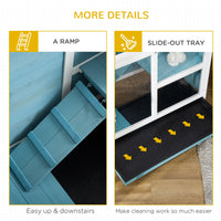 HKM-4017853 Blue Fir Wood Indoor Rabbit Hutch with Sleeping Area and Run Space