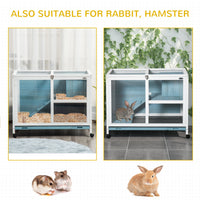 HKM-4017853 Blue Fir Wood Indoor Rabbit Hutch with Sleeping Area and Run Space