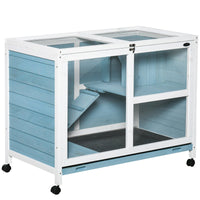 HKM-4017853 Blue Fir Wood Indoor Rabbit Hutch with Sleeping Area and Run Space