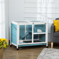 HKM-4017853 Blue Fir Wood Indoor Rabbit Hutch with Sleeping Area and Run Space