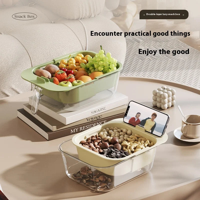 HKM-401811 Double-Layer Plastic Storage Box with Built-In Trash Can for Living Room Use