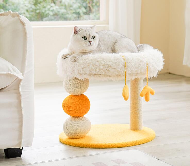 HKM-4018365 Multifunctional Cat Climbing Frame with Scratch and Play Features - Yellow