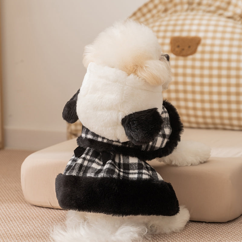 HKM-4018749 Charming Two-Piece Winter Dog Outfit with Hooded Cape and Dress for Small Pets