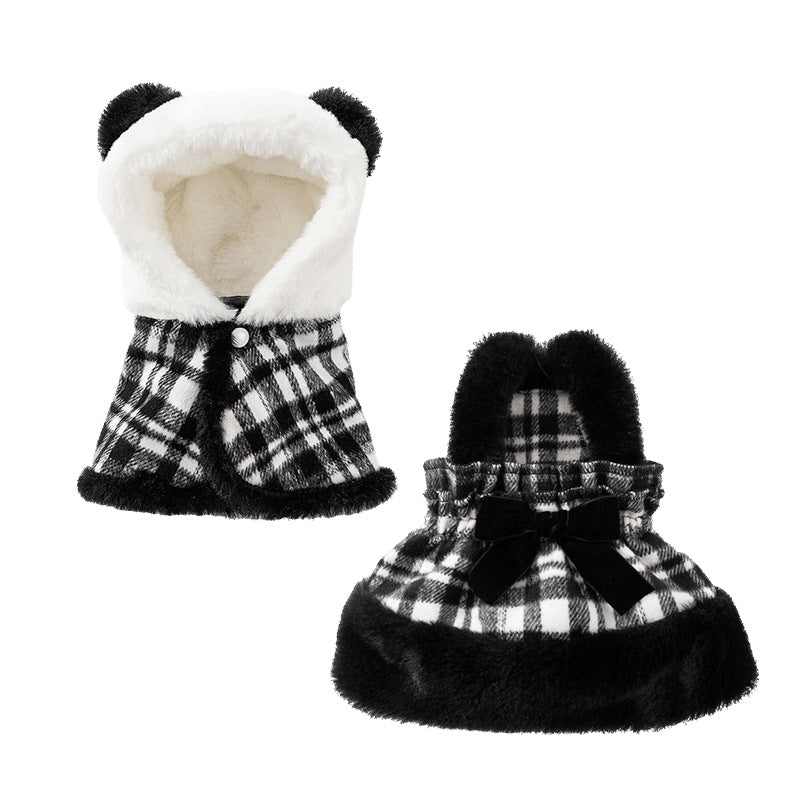 HKM-4018749 Charming Two-Piece Winter Dog Outfit with Hooded Cape and Dress for Small Pets