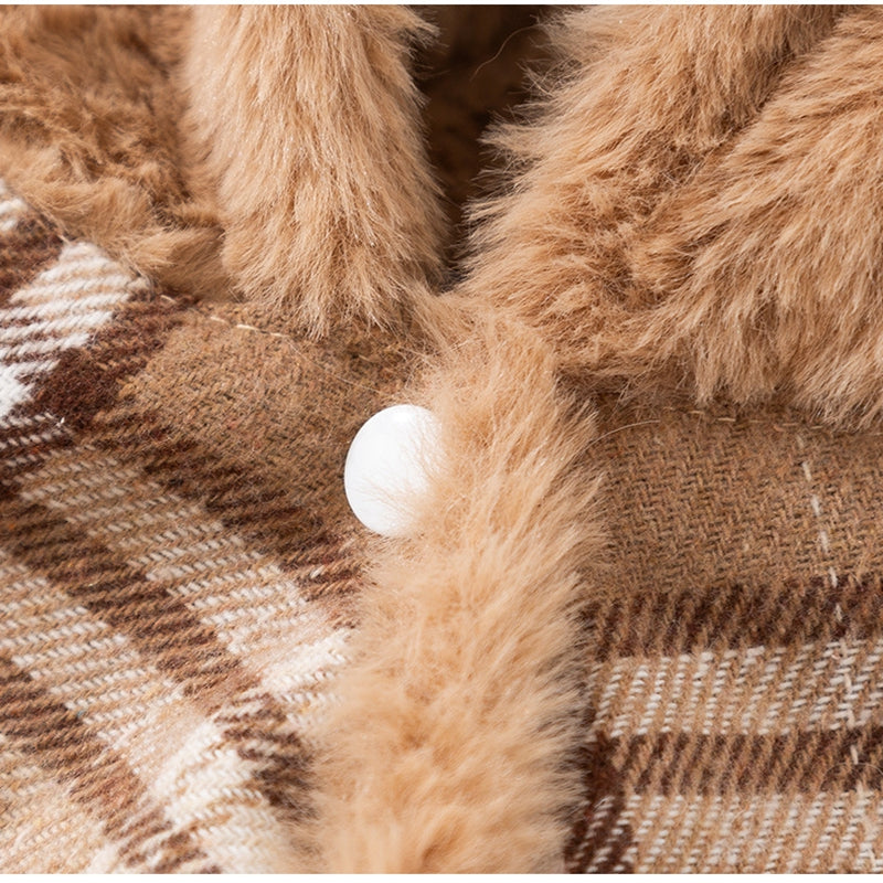 HKM-4018749 Charming Two-Piece Winter Dog Outfit with Hooded Cape and Dress for Small Pets