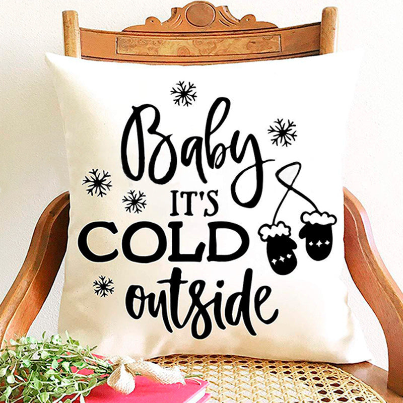 HKM-401875 Cartoon Letter Print Christmas Pillow Cover, 45x45cm, Soft PP Cotton Cushion for Sofas and Office