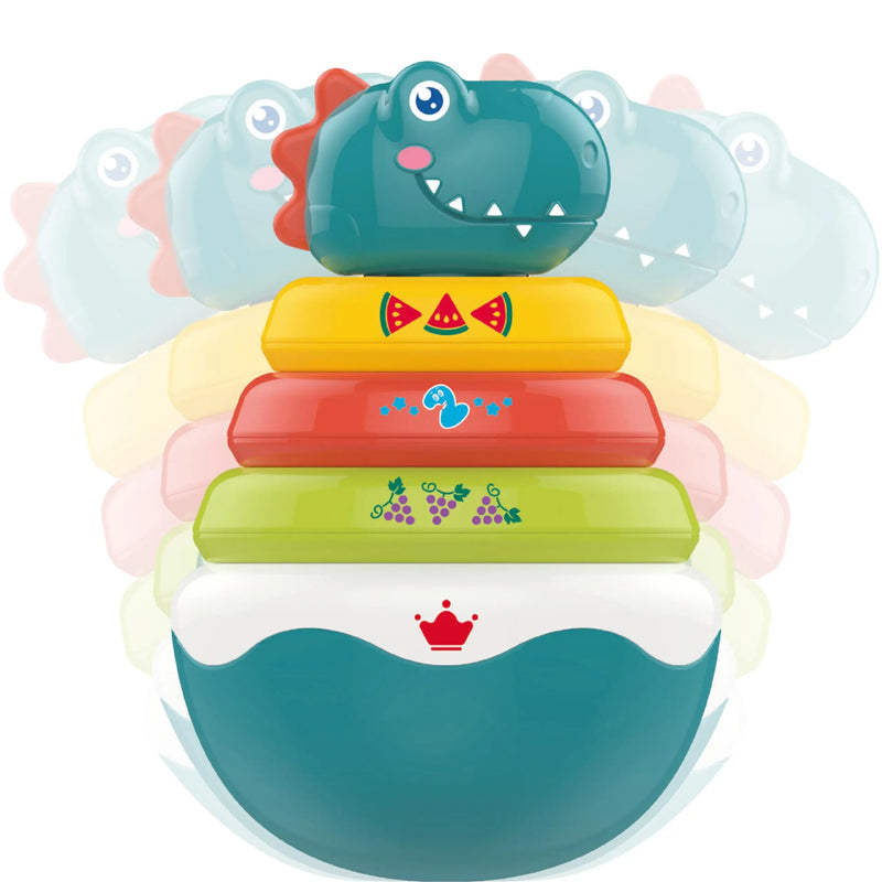 HKM-401875 Dino Stacking Tumbler Toy - Colorful Rainbow Ring Big Roly Poly Educational Toy for Infants and Toddlers