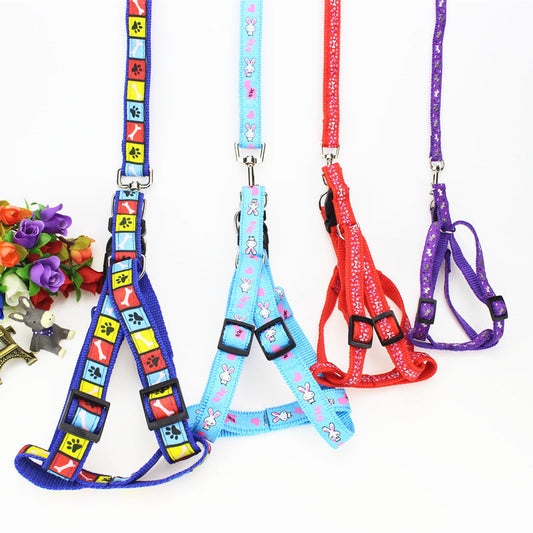 HKM-4019773 Fashionable Nylon Pet Leash with Colorful Printed Patches - Adjustable Traction Rope for Small and Large Dogs