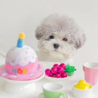 HKM-4020541 Adorable Plush Cake Birthday Hat for Dogs and Cats - Pink White, 11x12cm