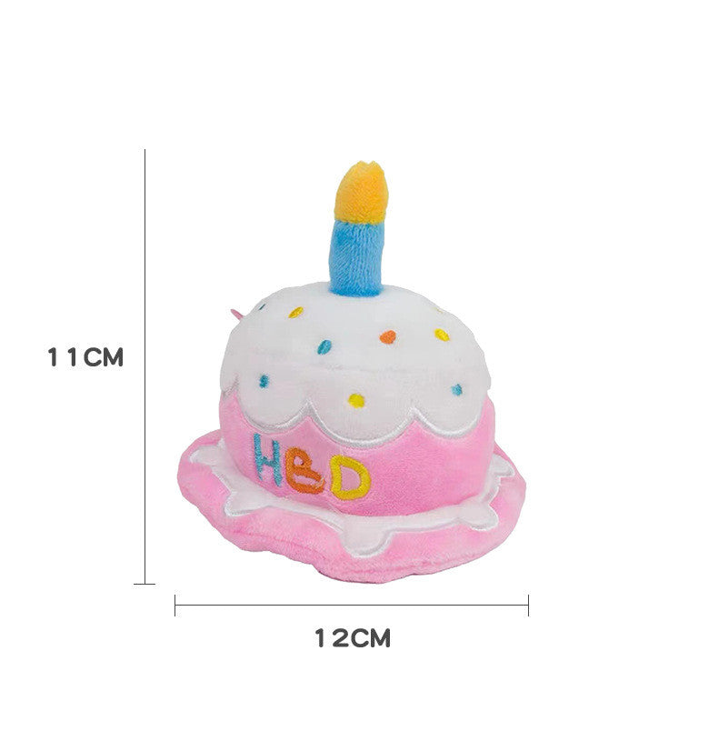HKM-4020541 Adorable Plush Cake Birthday Hat for Dogs and Cats - Pink White, 11x12cm